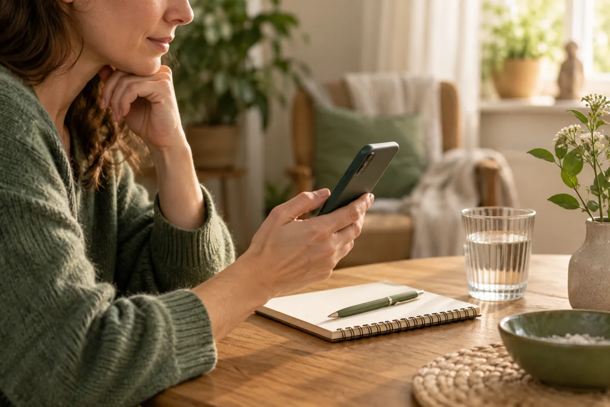 Eine Frau bereitet einen telefonischen Kontakt vor
